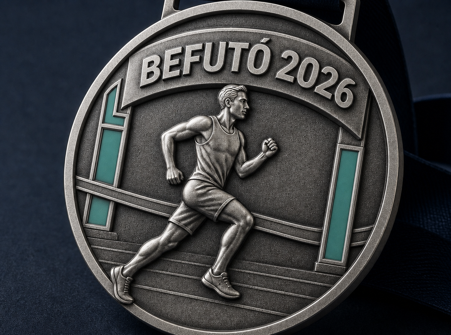 AI-designed medal with turquoise paint only in recessed enclosed cells