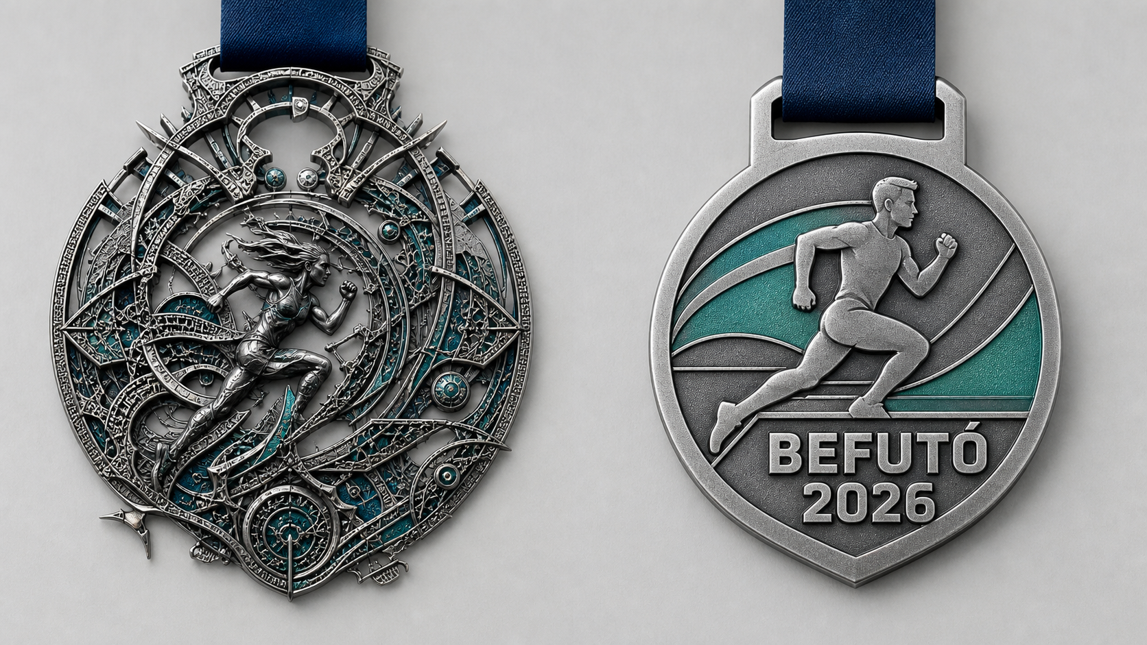 Comparison of an overcomplicated AI medal concept and a simplified manufacturable version